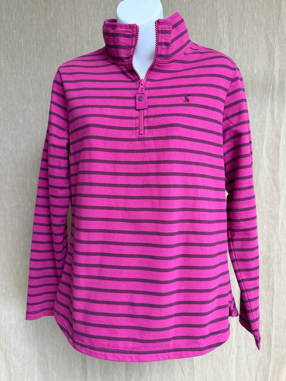 Joules Fuchsia and Gray Striped Half-Zip Pullover